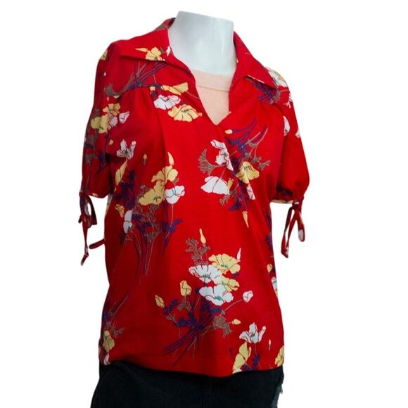 Polyexter 1960s red top with floral pattern - Picture 1 of 5